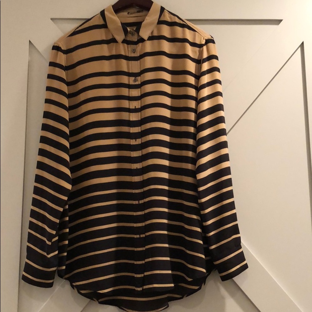 Tan and black SILK Button down by J.McLaughlin